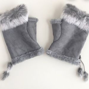 Rabbit fur fingerless gloves